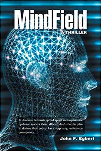 The profile of a human head covered with points of light, brightest in the area of the brain. The title of the book "MindField" is located at the top of the book cover. 