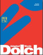 A red background with a blue leaf in the upper right corner and Across the bottom features the text "Adapted Words Dolch" in white.