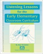 The cover od the book"Listening Lessons for the Early Elementary Classroom Curriculum" features a blue and green background with the title at the top. In the center, an illustration of two bugs facing two different directions.