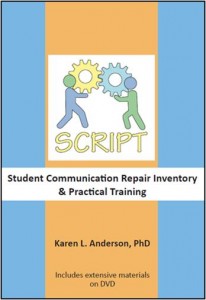 A blue and orange background with the title "Student Communication Repair Inventory & Practical Training" in the middle of the cover. An image of two stick figures holding up gears that are connected is near the top of the cover. 