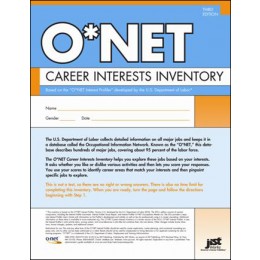 The cover of the manual "O*NET: Career Interests Inventory" features the title at the top on a blue background.