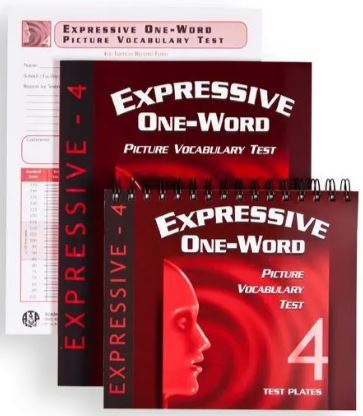 A set of three books with a red background and the title "Expressive One-Word Picutre Vocabulary Test" at the top of each item.