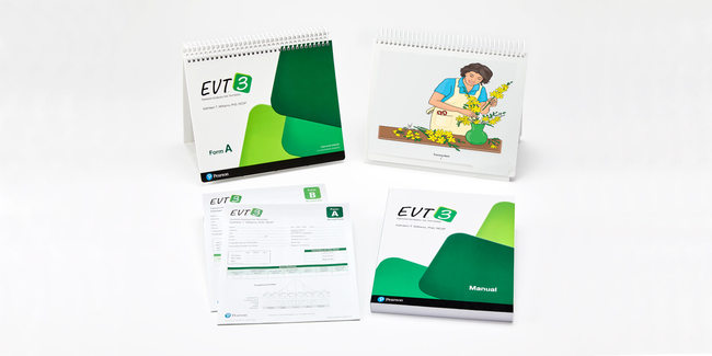 The Expressive Vocabulary Test - Third Edition (EVT-3) manual, stimulus book, and printed record forms.