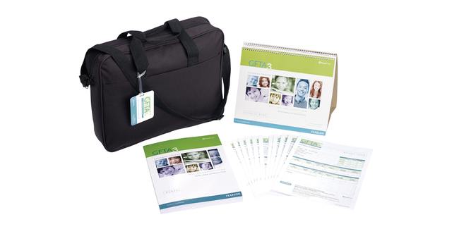 The Goldman-Fristoe Test of Articulation-Third Edition (GFTA-3) manual, stimulus book, printed record forms, and black carry bag.