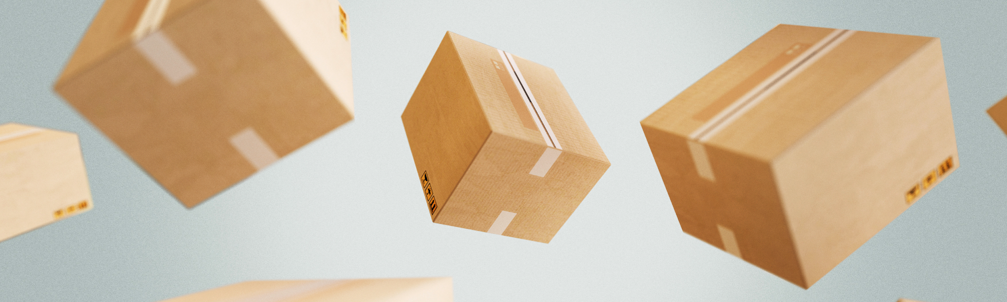 Brown boxes fall for the sky.