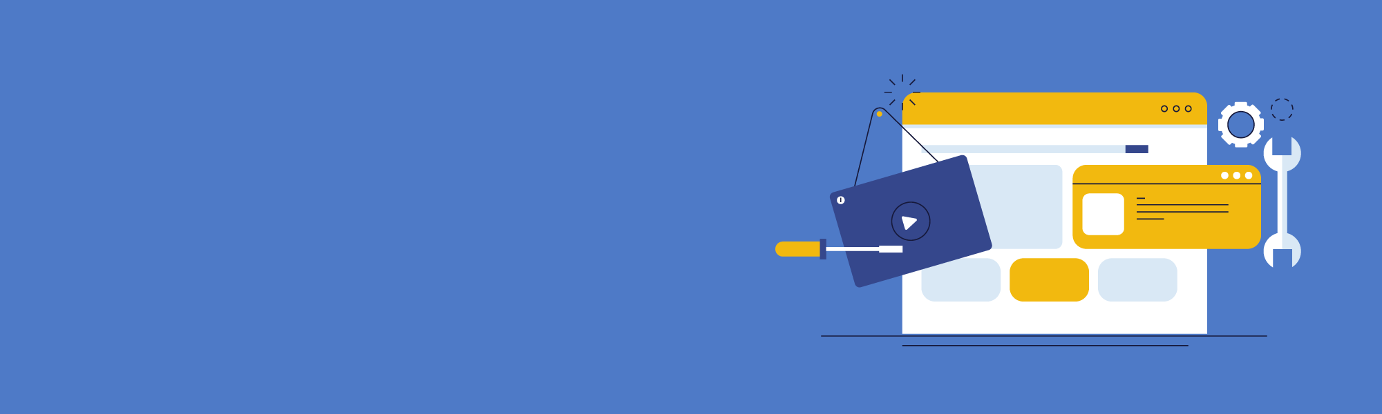Illustration of using wrenches and screwdrivers to "build" a website.