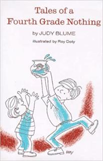 A cartoon of a boy holding a fish bowl over another boys head.