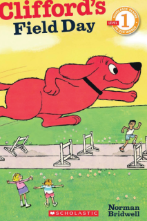 Clifford the big red dog running next track and field runners