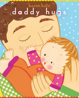 A cartoon of a dad hugging a baby