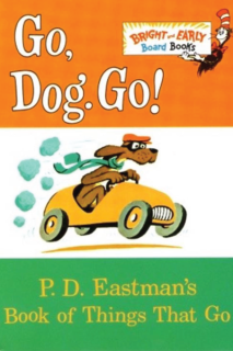 A cartoon dog wearing a hat and scarf driving a race car