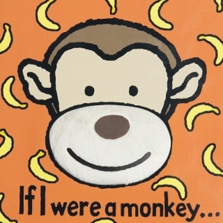A cartoon monkey with bananas in the background