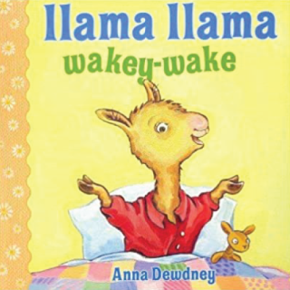 A cartoon llama in bed