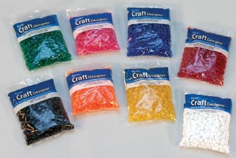 Picture of packages of pony beads in various colors.
