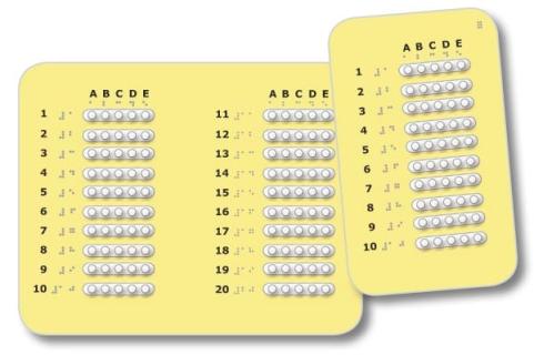 Picture of pop-a-dot answer sheets.